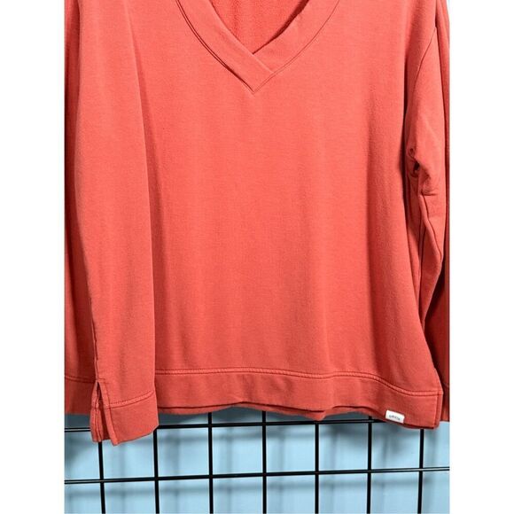 Orvis V-Neck Dropped Shoulder Sweater Womens L Burnt Orange Cottagecore - Picture 4 of 9